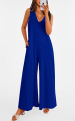 Women's Casual Wide Strap Sleeveless Tank Top V Neck Wide Leg Jumpsuit