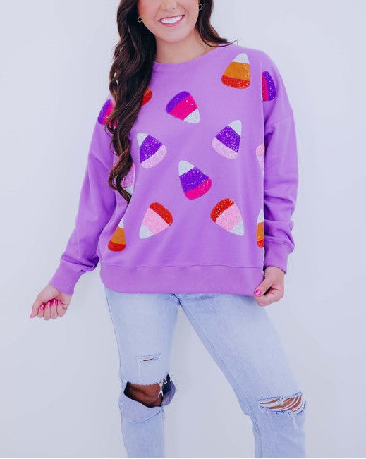 Women's Candy Corn Sequin Embellished Sweatshirt