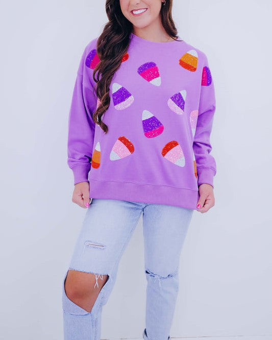 Women's Candy Corn Sequin Embellished Sweatshirt