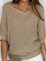 Solid Color Round Neck Casual Half Sleeves Sweater
