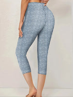 Striped Print Elastic Waist H-Line Capri Leggings