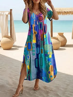 Vintage Floral Shawl Collar Half Sleeve Linen Blend Dress