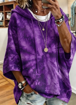 Women Purple Tie Dye Loose Half Sleeve Hooded Casual Top