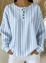 Casual Henley Collar Striped Long Sleeve Sweatshirt