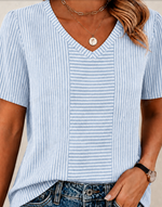 Vintage Striped V Neck Short Sleeve T-shirt
