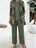 Women Leaf Print Long Sleeve Casual Spring/Fall Multi-Piece Set Matching Set
