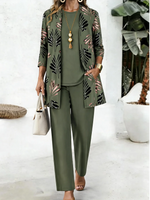 Women Leaf Print Long Sleeve Casual Spring/Fall Multi-Piece Set Matching Set