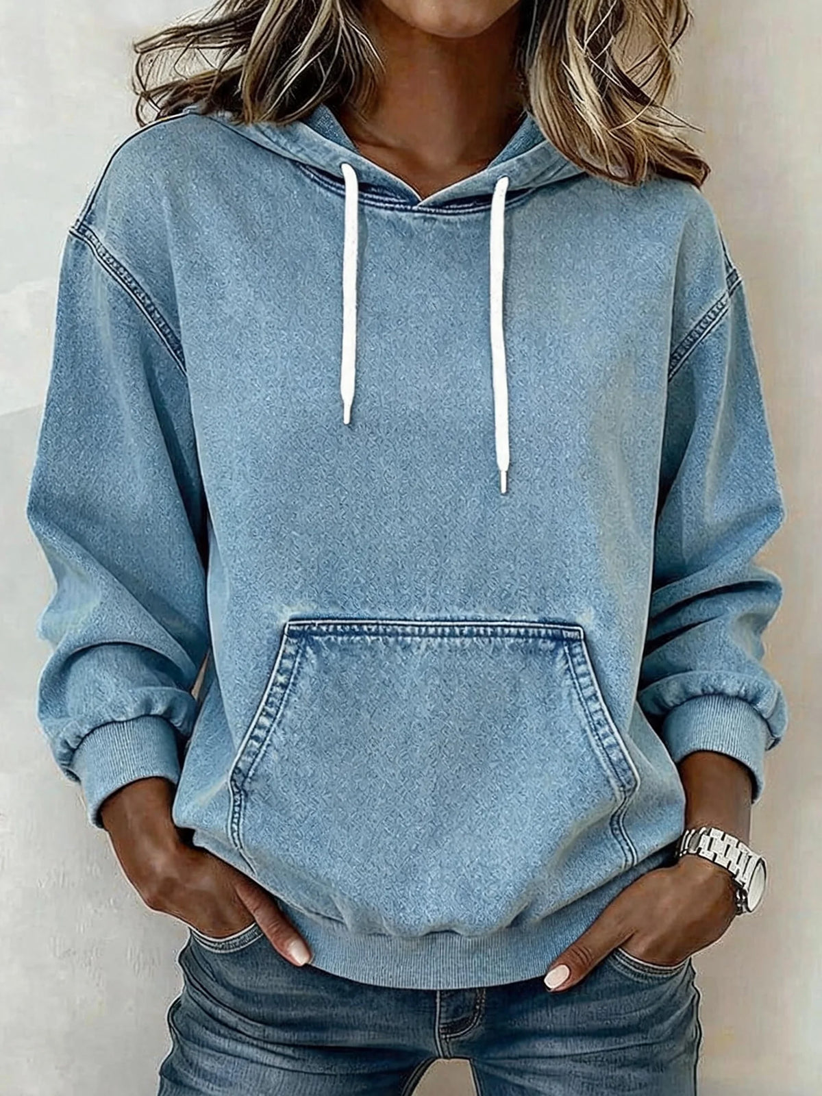 Vintage Plain Regular Fit Long Sleeve Hoodie
