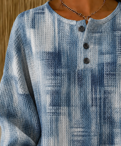 Casual Geometric Henley Collar Sweatshirt