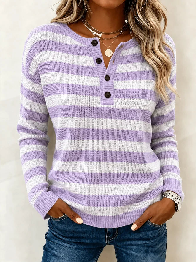 Casual Striped Henley Collar Long Sleeve T-shirt