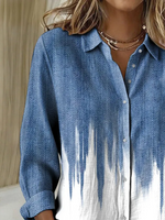 Women Abstract Casual Shirt Shirt Collar Long Sleeve Buckle Top
