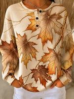 Casual Maple Leaf Crew Neck Sweatshirt
