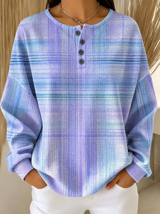 Casual Ombre Henley Collar Simple Long Sleeve Sweatshirt