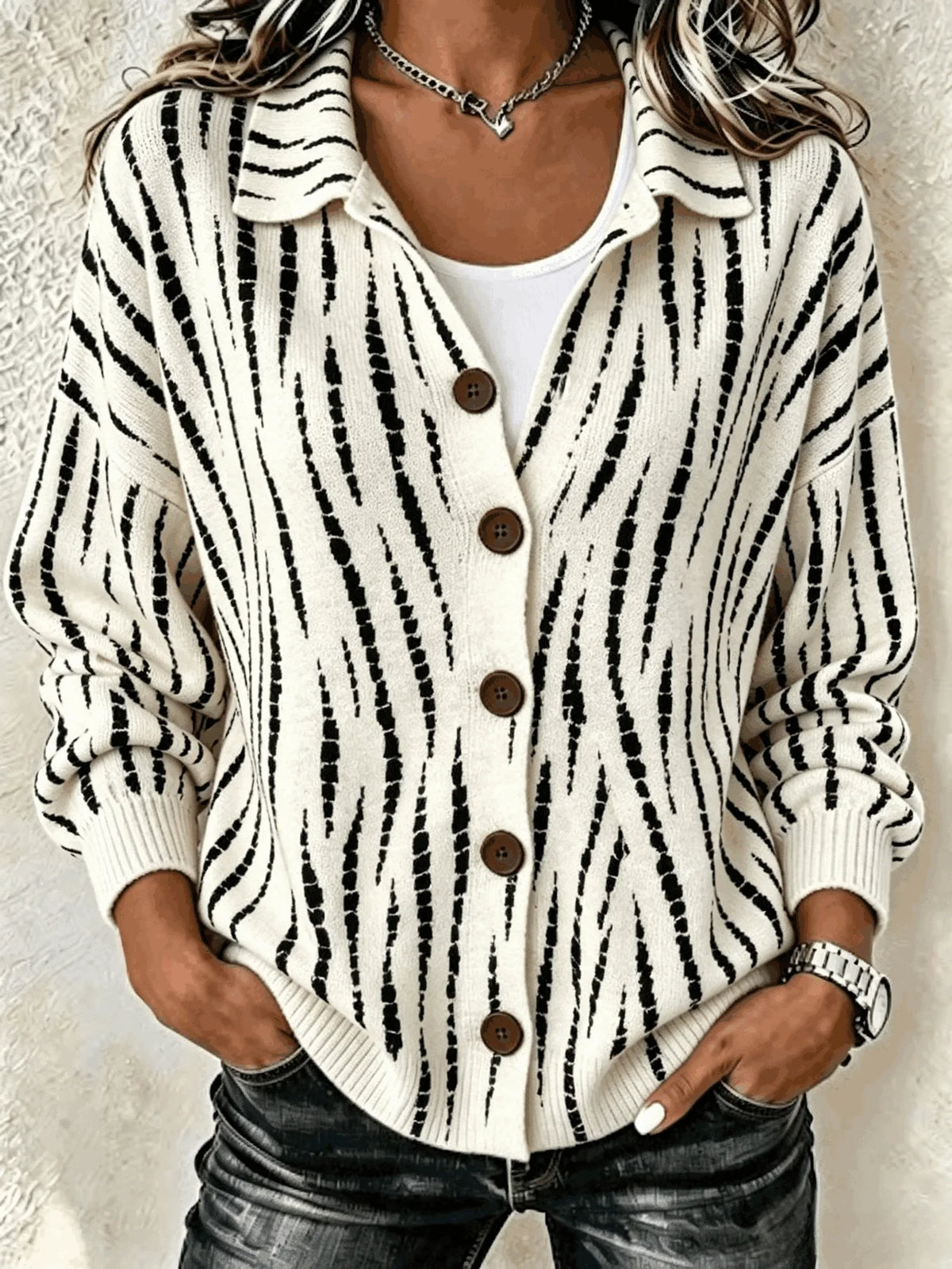 Women Abstract Long Sleeve Comfy Casual Cardigan