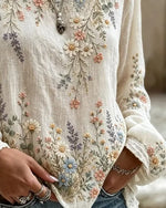 Elegant Women Floral Casual Blouse Crew Neck Long Sleeve Printing Top