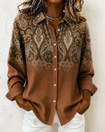 Casual Women Nationality/ethnic Vintage Shirt Shirt Collar Long Sleeve Printing Top