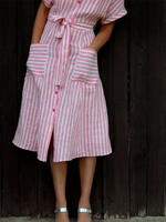 Women's Casual Retro Striped V Neck Loose Casual Dress
