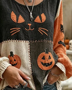 Women Cat Casual Blouse Crew Neck Long Sleeve Printing Top