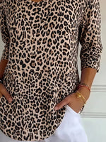 Casual Leopard V Neck Three Quarter Sleeve T-shirt