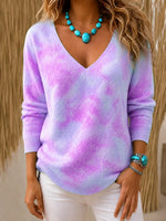 Women Gradient Pattern Long Sleeve Comfy Vintage Sweater