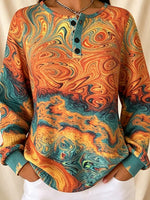 Casual Simple Abstract Henley Collar Long Sleeve Sweatshirt