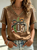 Vintage Maple Leaf V Neck Short Sleeve T-shirt