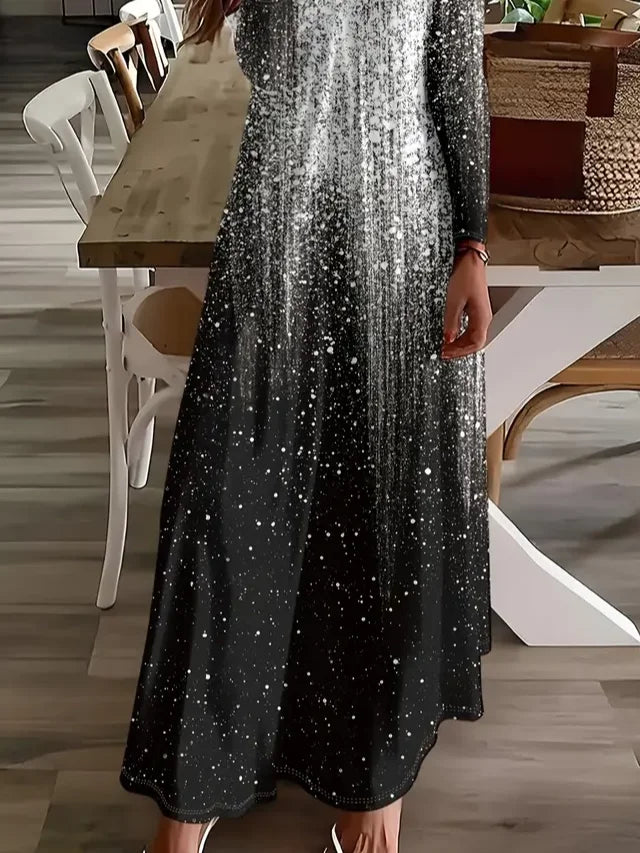 Women Casual Abstract Spring/Fall Printing Dress V Neck Long Sleeve H-Line Dress