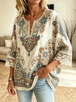 Women's Casual Tribal Crochet Cutout Blouse