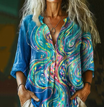 Women's Abstract Line Art Print Cotton And Linen Shirt