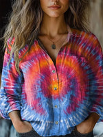 Women's Colorful Tie Dye Print Casual Long Sleeve Comfortable Cotton Shirt