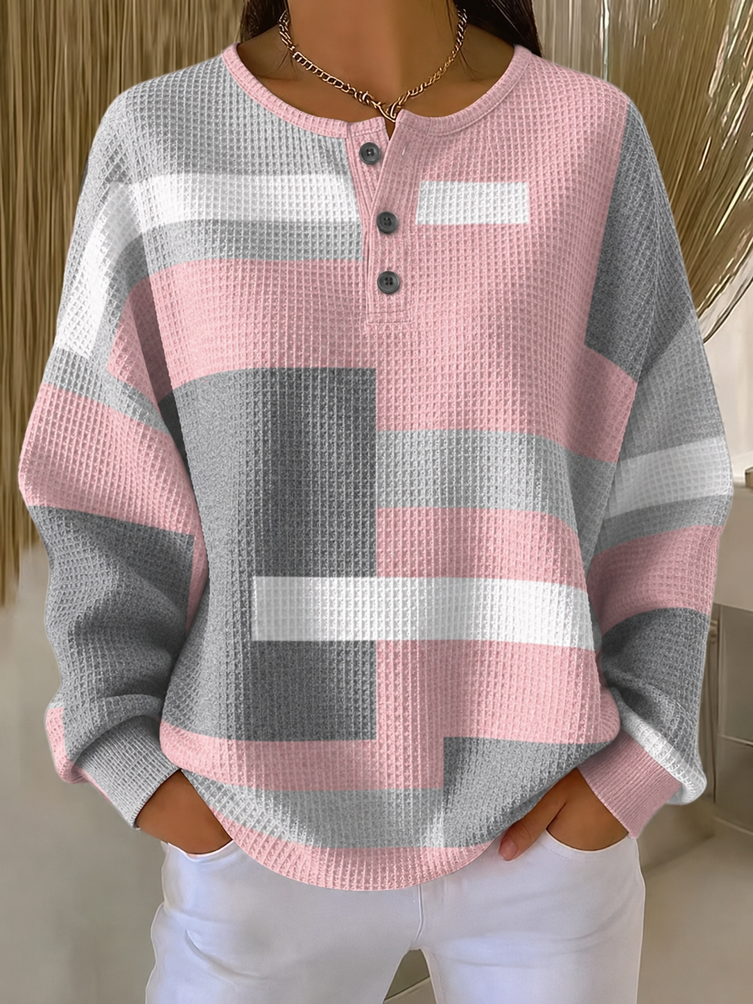 Henley Collar Casual Abstract Graphic Regular Fit Sweatshirt