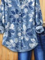 Shirt Collar Long Sleeve Floral Buckle Regular Loose Button Up Shirt Shirt For Women