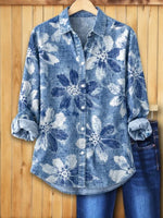 Shirt Collar Long Sleeve Floral Buckle Regular Loose Button Up Shirt Shirt For Women