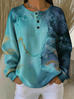 Casual Abstract Henley Collar Long Sleeve Sweatshirt