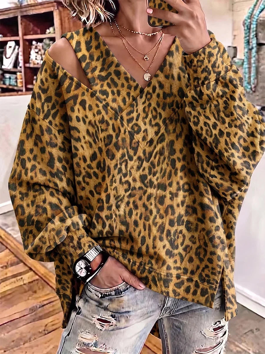 Casual Simple Ombre V Neck Long Sleeve Sweatshirt