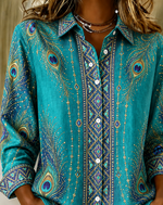 Women Geometric Casual Shirt Shirt Collar Long Sleeve Printing Top