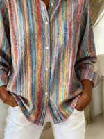 Shirt Collar Regular Sleeve Long Sleeve Striped Buckle Regular Loose Button Up Shirt Shirt For Women