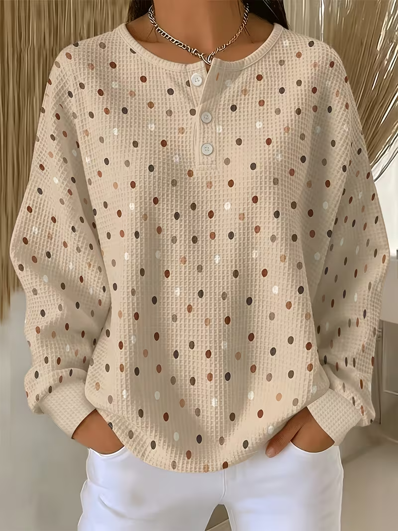 Casual Polka Dots Crew Neck Long Sleeve Sweatshirt