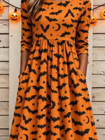 Women Halloween Summer Dress Crew Neck Half Sleeve T-Shirt Dress A-Line Dress