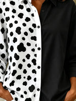 Women Polka Dots Vintage Casual Shirt Shawl Collar Long Sleeve Top
