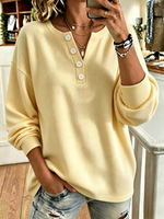 Casual Plain Simple Henley Collar Long Sleeve Sweatshirt