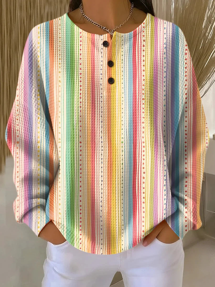 Simple Beautiful Rainbow Henley Collar Sweatshirt
