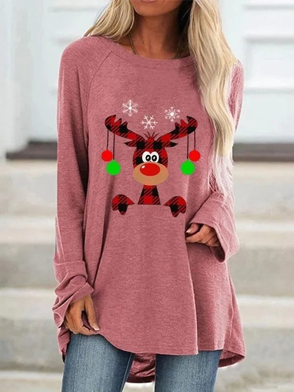 Christmas Reindeer Print Casual Long Sleeves Sweatshirt