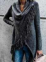 Long Sleeve Cowl Neck Plain Cotton-Blend Shirts & Tops