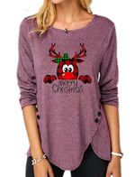Christmas Deer Print Long Sleeves Irregular Hem Sweatshirt