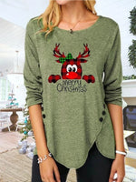 Christmas Deer Print Long Sleeves Irregular Hem Sweatshirt