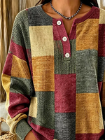 Vintage Casual Abstract Henley Collar Long Sleeve Sweatshirt