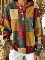 Vintage Casual Abstract Henley Collar Long Sleeve Sweatshirt