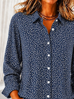 Women Abstract Casual Shirt Shirt Collar Long Sleeve Buckle Top