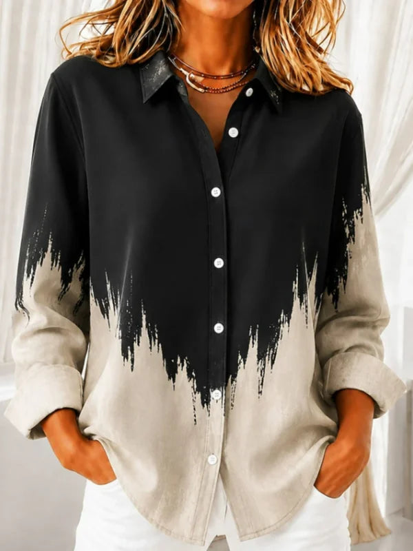Women Abstract Casual Shirt Shirt Collar Long Sleeve Buckle Top Women Abstract Casual Shirt Shirt Collar Long Sleeve Buckle Top Women Abstract Casual Shirt Shirt Collar Long Sleeve Buckle Top